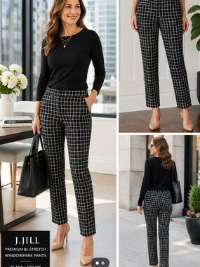 J. Jill Black and White Plaid Ankle Pants